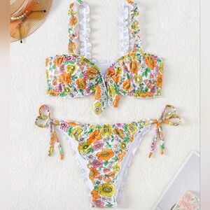 Swim Summer Women's Cottage Core Flower Print Knot Front Two Pieces Bikini